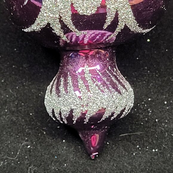 Pink Indent Finial Glass Christmas Tree Ornament Reflector Glitter Vtg Retro MCM - Picture 6 of 8